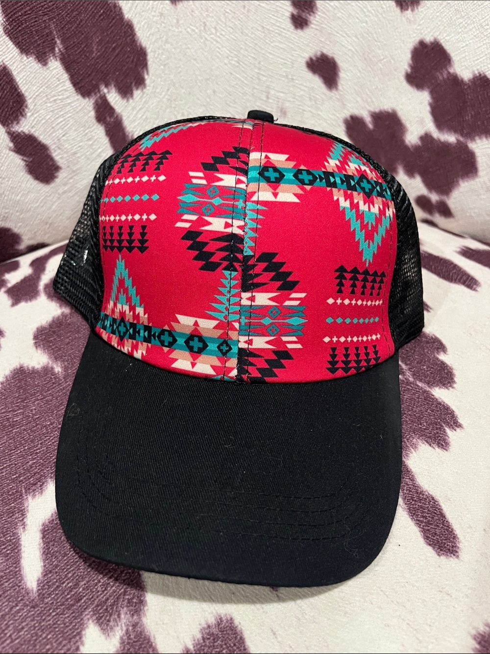 The Barn Red Aztec Trucker Hat with Black Brim